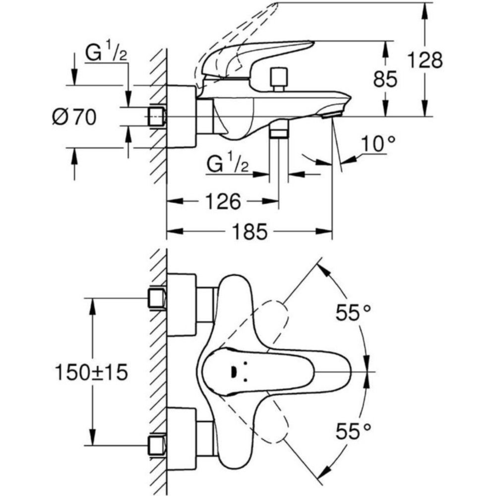 Grohe Eurostyle Baterie cada dus monocomanda, crom, maner plin [2]