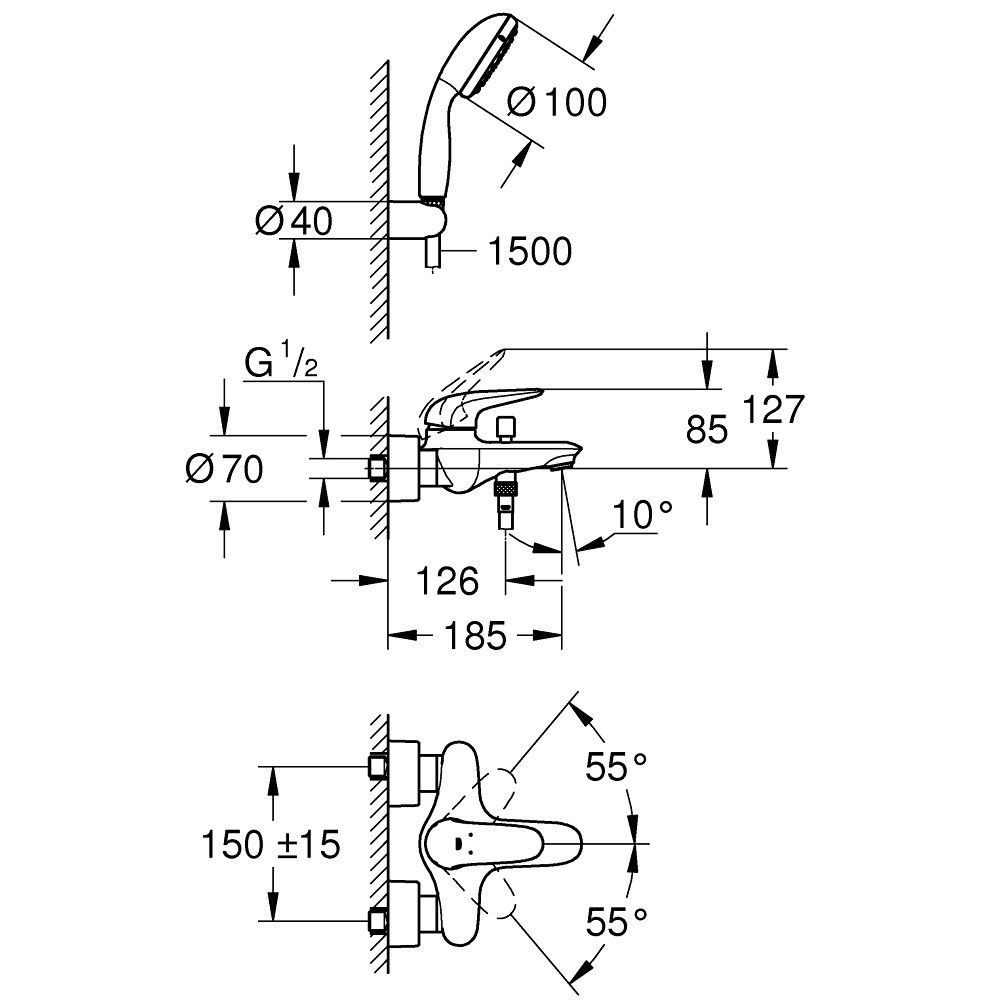 Grohe Eurostyle Baterie cada dus monocomanda si set de dus [2]