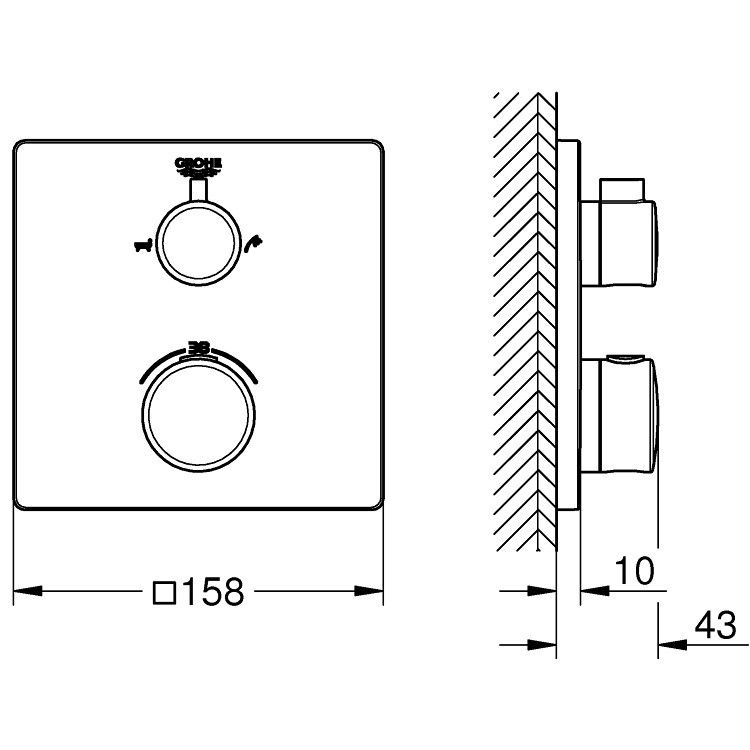 Grohe Grohtherm Baterie cada dus cu termostat, 2 iesiri, patrata, crom [3]