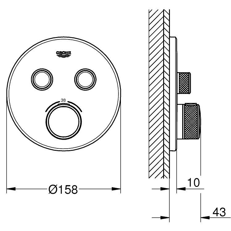 Grohe Grohtherm SmartControl Baterie dus cu termostat si 2 iesiri, rotunda, cupru mat (brushed warm sunset) [2]