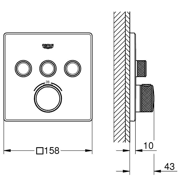 Grohe Grohtherm SmartControl Baterie dus cu termostat si 3 iesiri, patrata, antracit (hard graphite) [2]