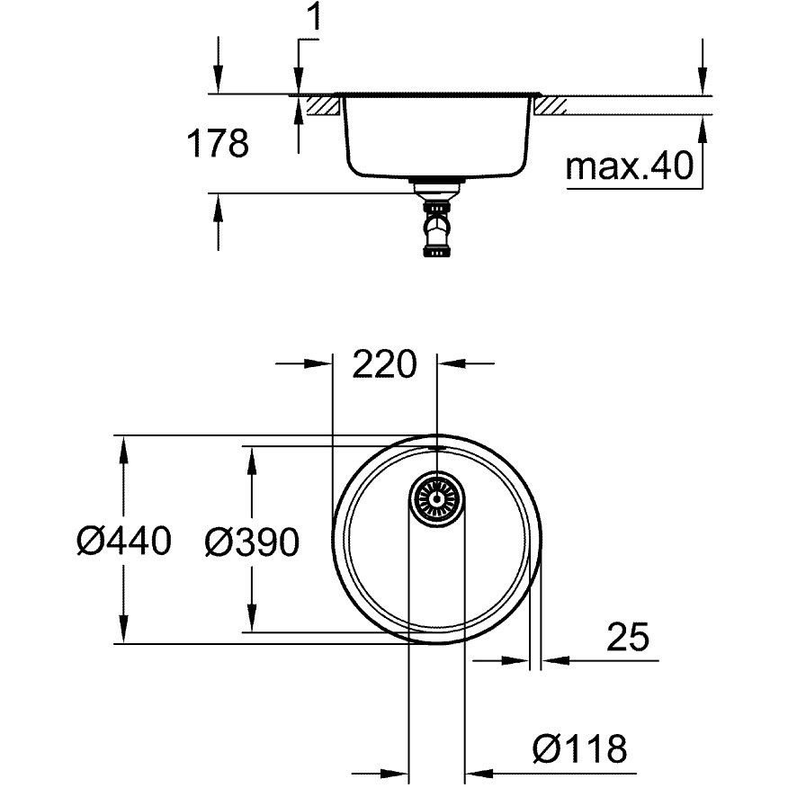 Grohe K200 Chiuveta bucatarie inox cu 1 cuva, Ø44 cm [3]