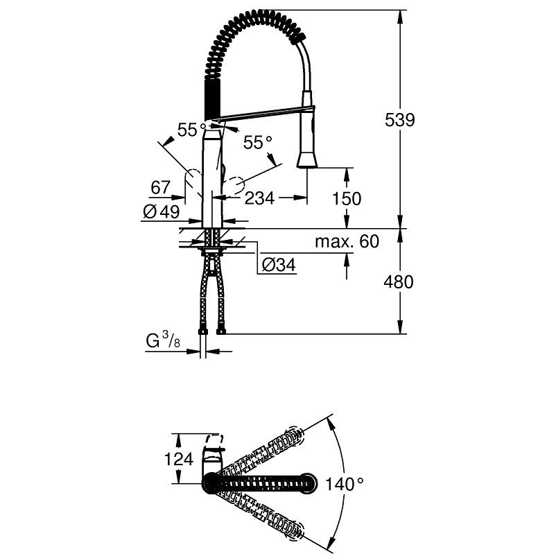Grohe K7 Baterie chiuveta bucatarie monocomanda cu dus extractibil, crom [5]