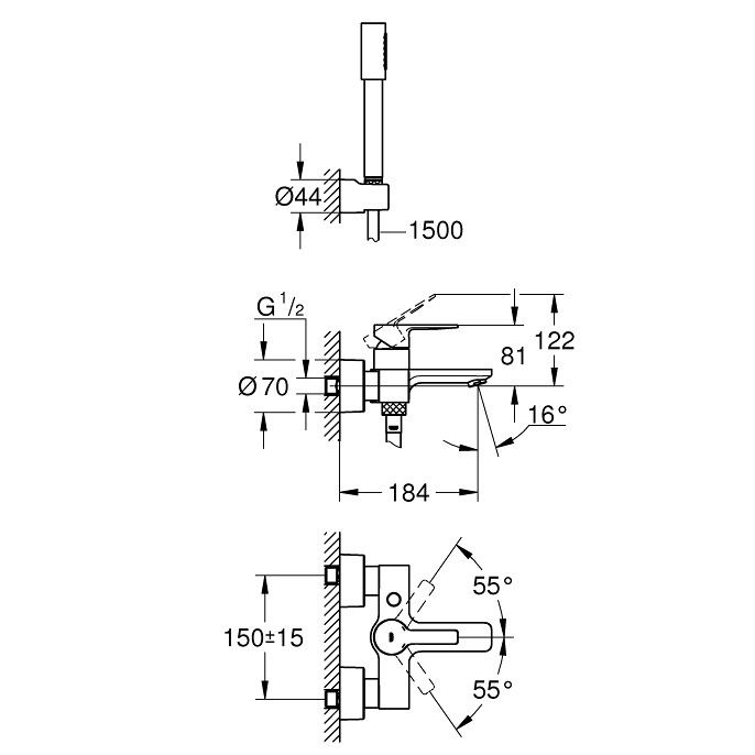 Grohe Lineare Baterie cada dus monocomanda cu set dus, crom [3]