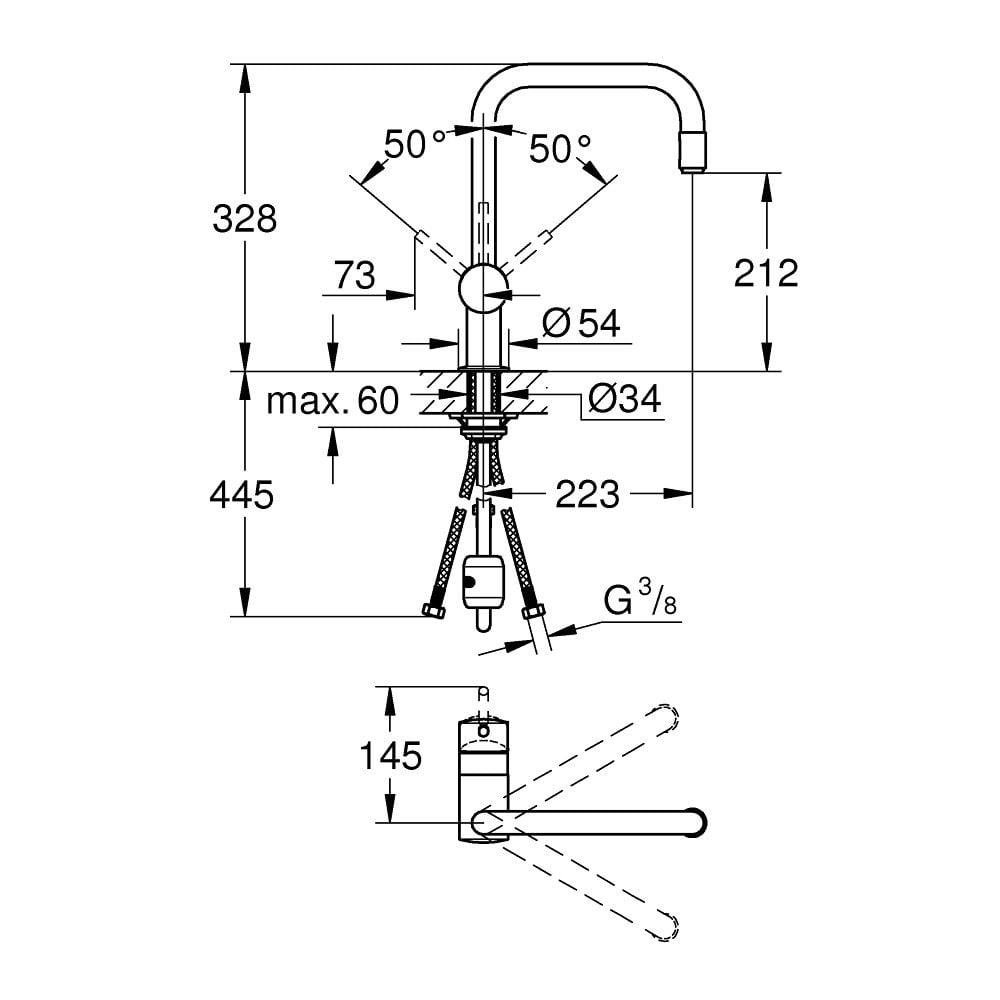 Grohe Minta Baterie chiuveta bucatarie monocomanda cu dus extractibil, pipa U, crom [2]