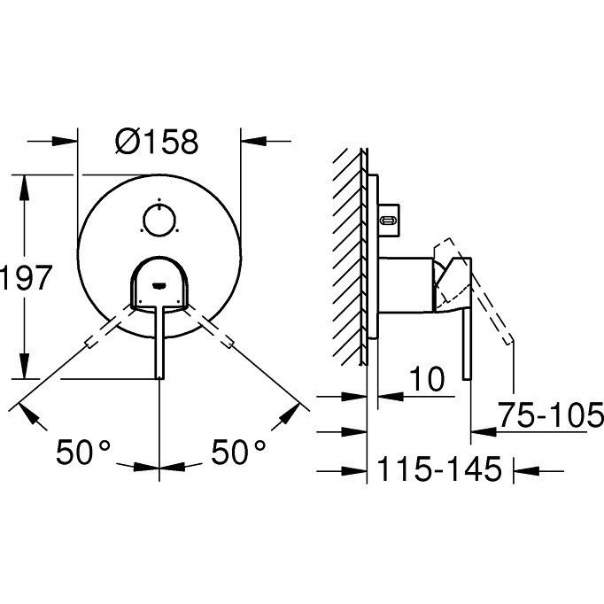 Grohe Plus Baterie cada dus incastrata, 3 iesiri, crom [2]