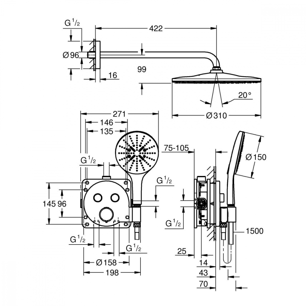 Grohe Precision Smartcontrol set de duș ascuns cu termostat da crom 34877000 [2]