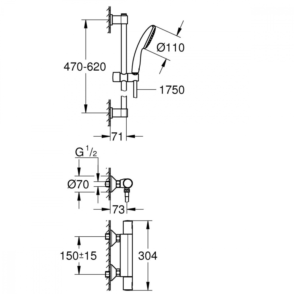 Grohe Precision Start set de duș perete cu termostat negru 345972431 [2]