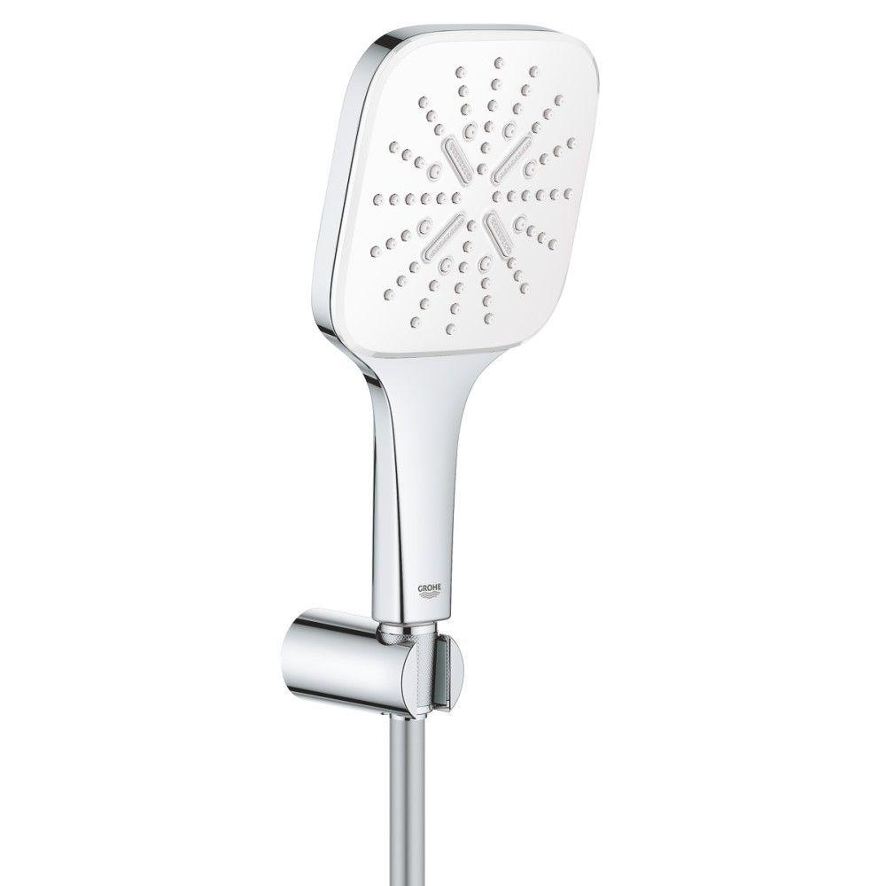 Grohe Rainshower Eco SmartActive 130 Cube Set dus cu suport fix, crom/alb (moon white) [1]