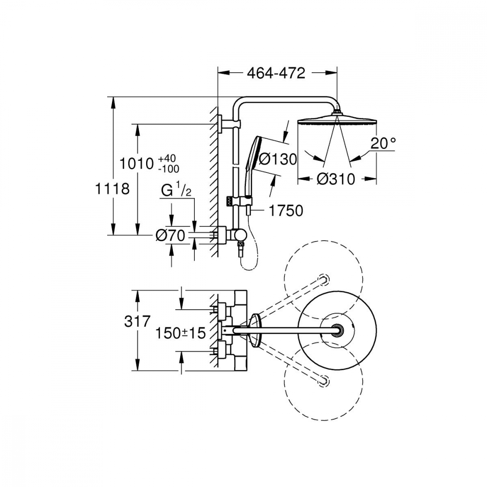Grohe Rainshower set de duș perete cu termostat da alb 26647LS0 [2]