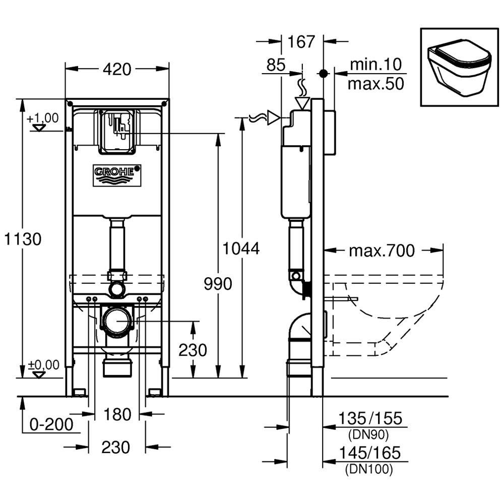 Grohe Rapid SL pentru WC, 1.13 m inaltime de instalare, autoportant [2]