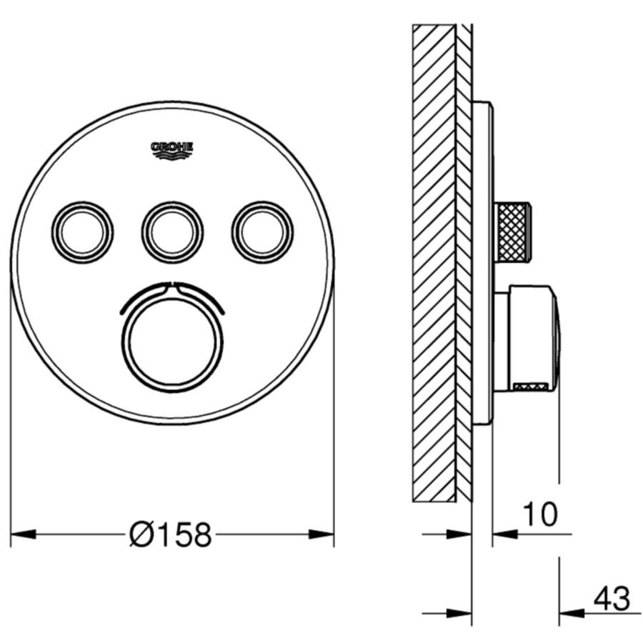 Grohe SmartControl Baterie dus cu termostat cu 3 iesiri, rotunda [2]