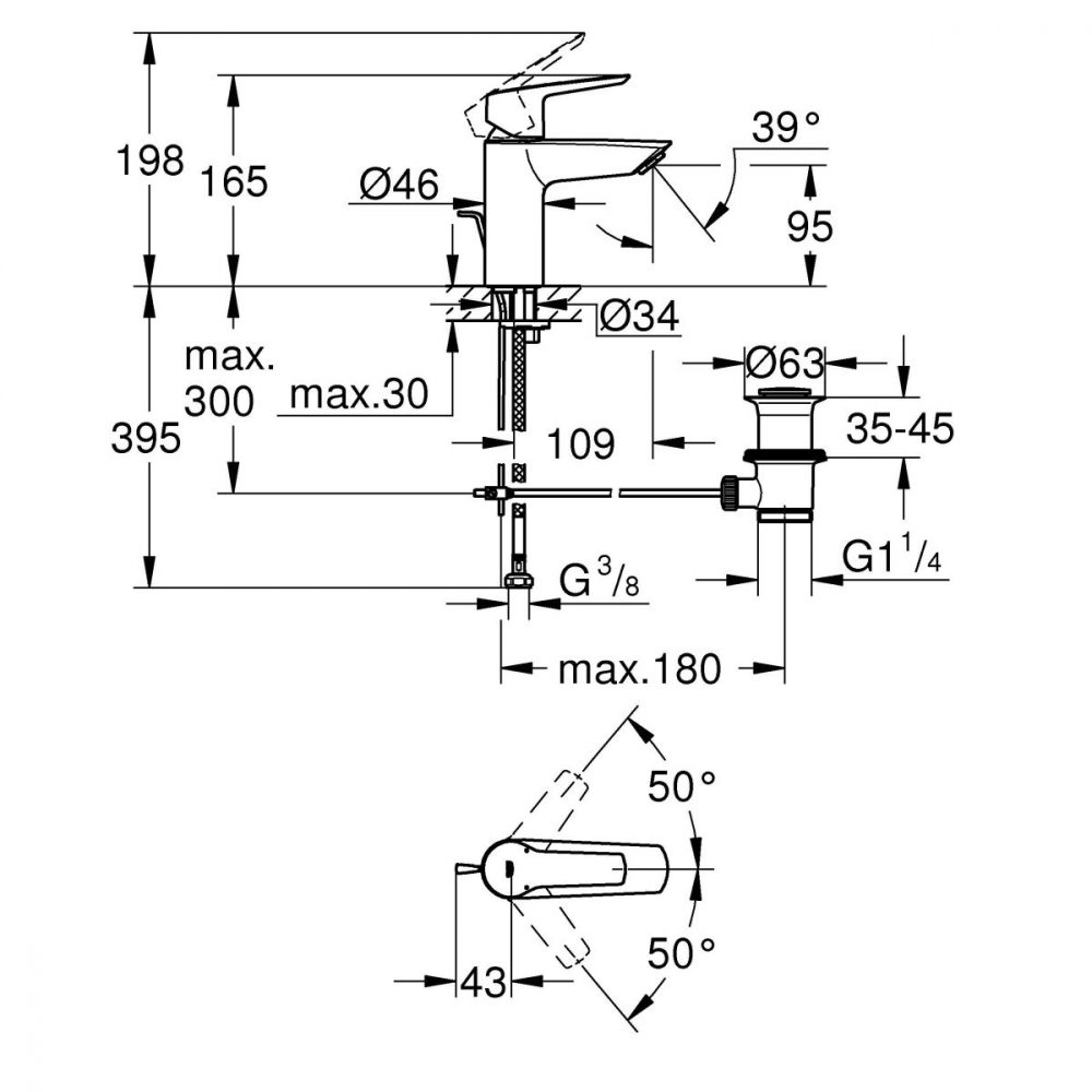 Grohe Start baterie lavoar stativ negru 242092432 [2]