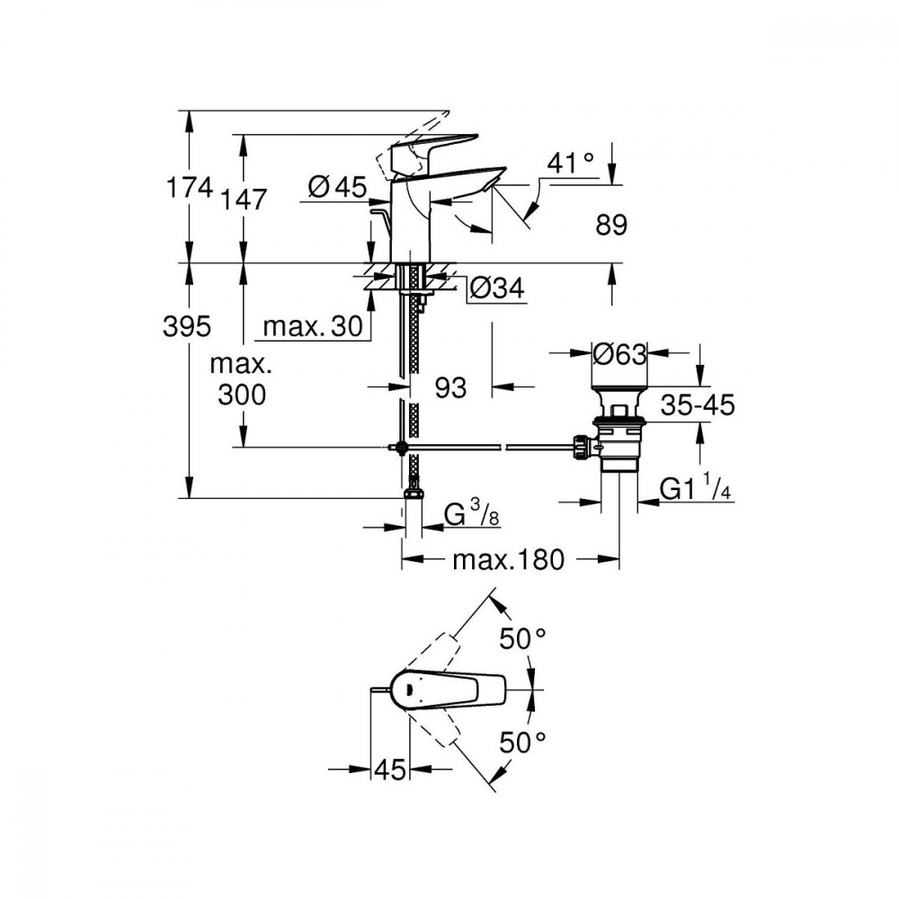 Grohe Start Edge baterie lavoar stativ StarLight Chrome 24196001 [2]