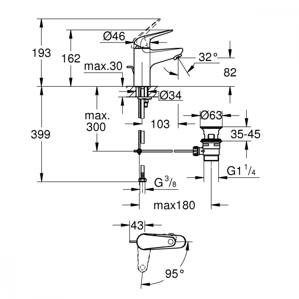 Grohe Swift baterie lavoar stativ StarLight Chrome 24322001 [2]