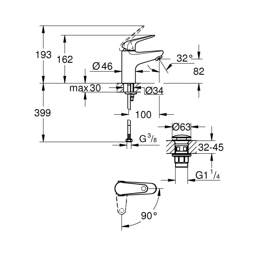 Grohe Swift baterie lavoar stativ StarLight Chrome 24323001 [2]