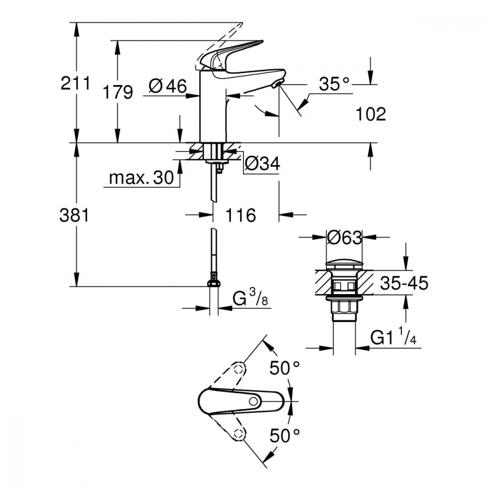 Grohe Swift baterie lavoar stativ StarLight Chrome 24326001 [2]