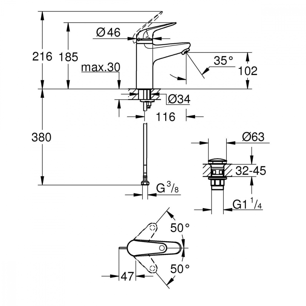 Grohe Swift baterie lavoar stativ StarLight Chrome 24327001 [2]