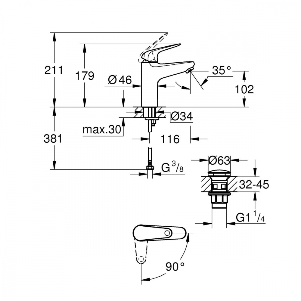 Grohe Swift baterie lavoar stativ StarLight Chrome 24329001 [2]