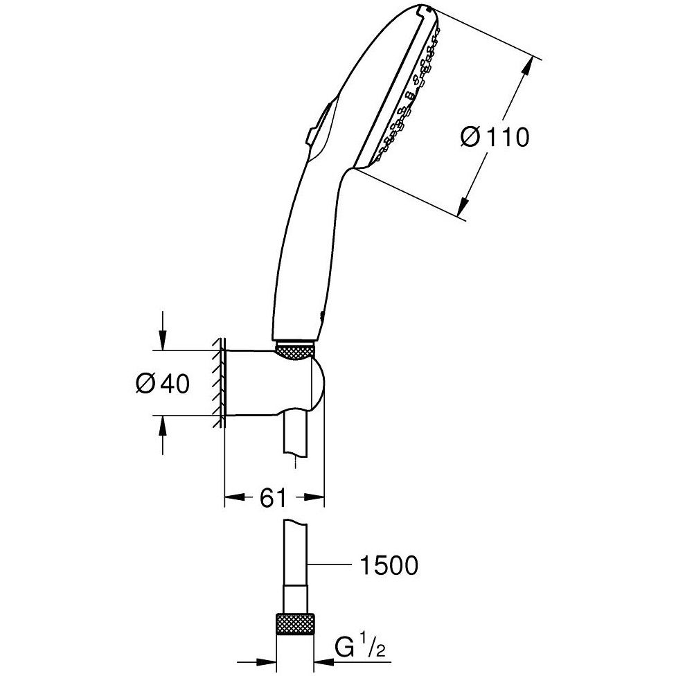 Grohe Tempesta 110 Set dus cu suport fix neajustabil, 3 jeturi crom [4]