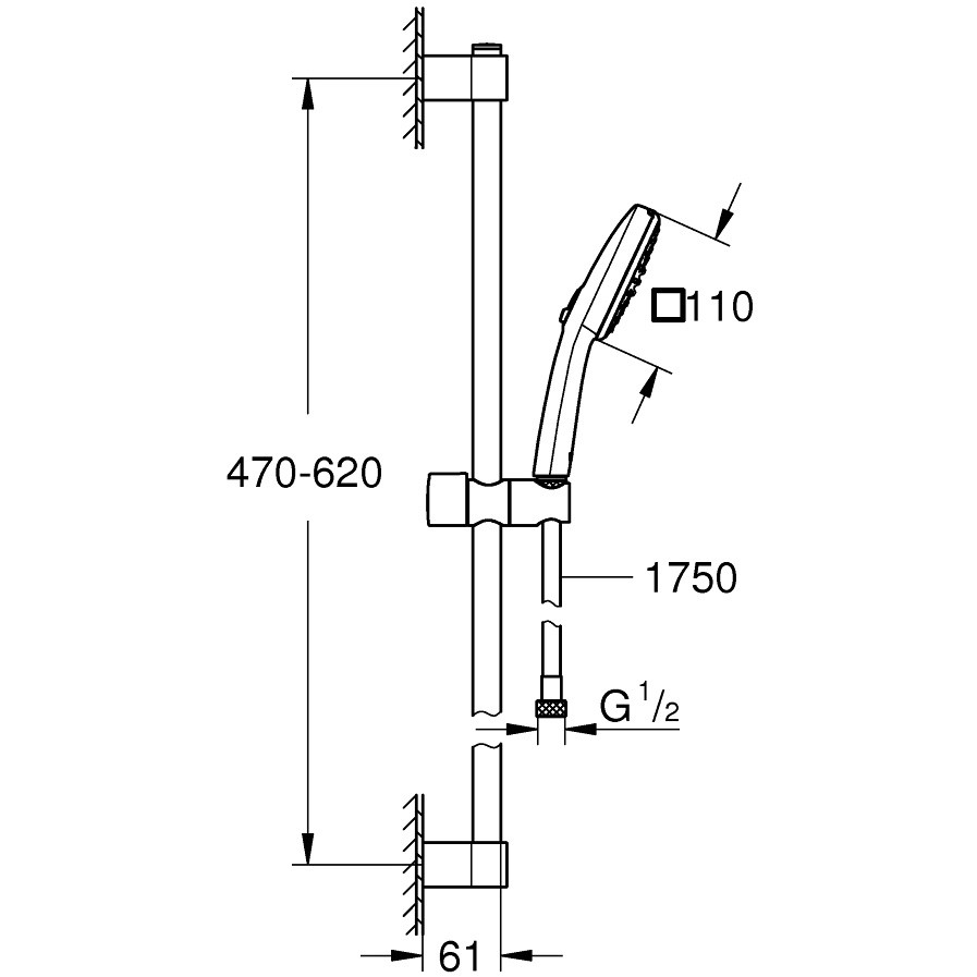 Grohe Tempesta Cube 110 Set dus cu bara 60 cm cu furtun metalic, 2 jeturi [4]