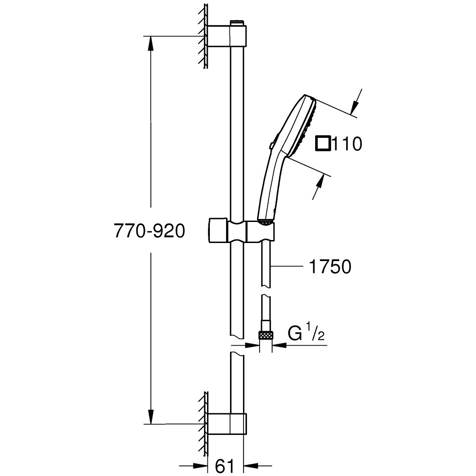 Grohe Tempesta Cube 110 Set dus cu bara 90 cm, 3 jeturi [4]