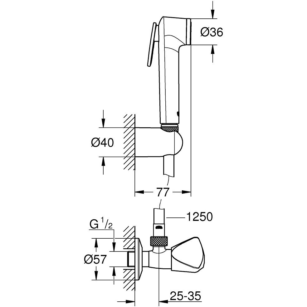Grohe Tempesta-F Trigger 30 Dus igienic cu suport, robinet cu ventil de colt, furtun 125 cm, crom [3]