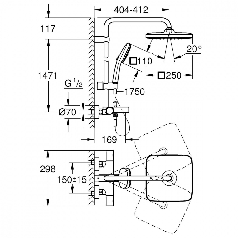 Grohe Vitalio Comfort set cadă și duș perete cu termostat da negru 269842431 [2]