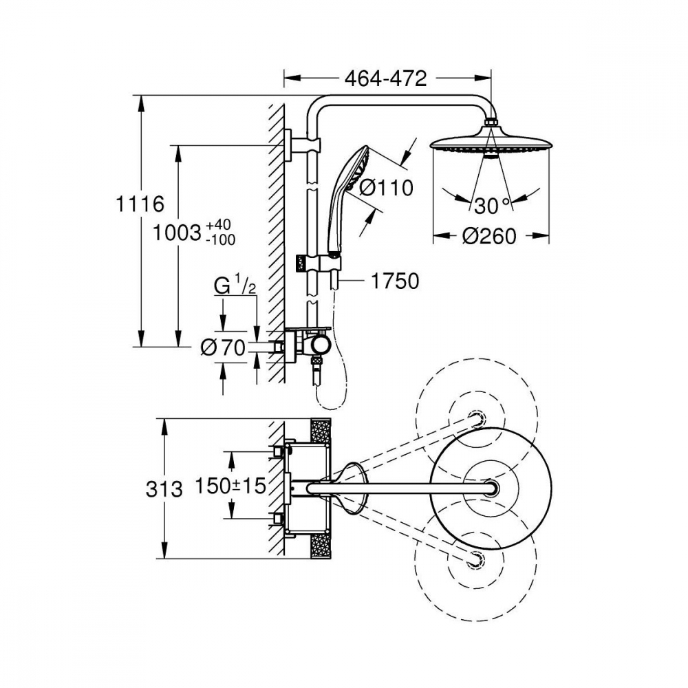 Grohe Vitalio Joy set de duș perete cu termostat da negru 26403KF2 [2]