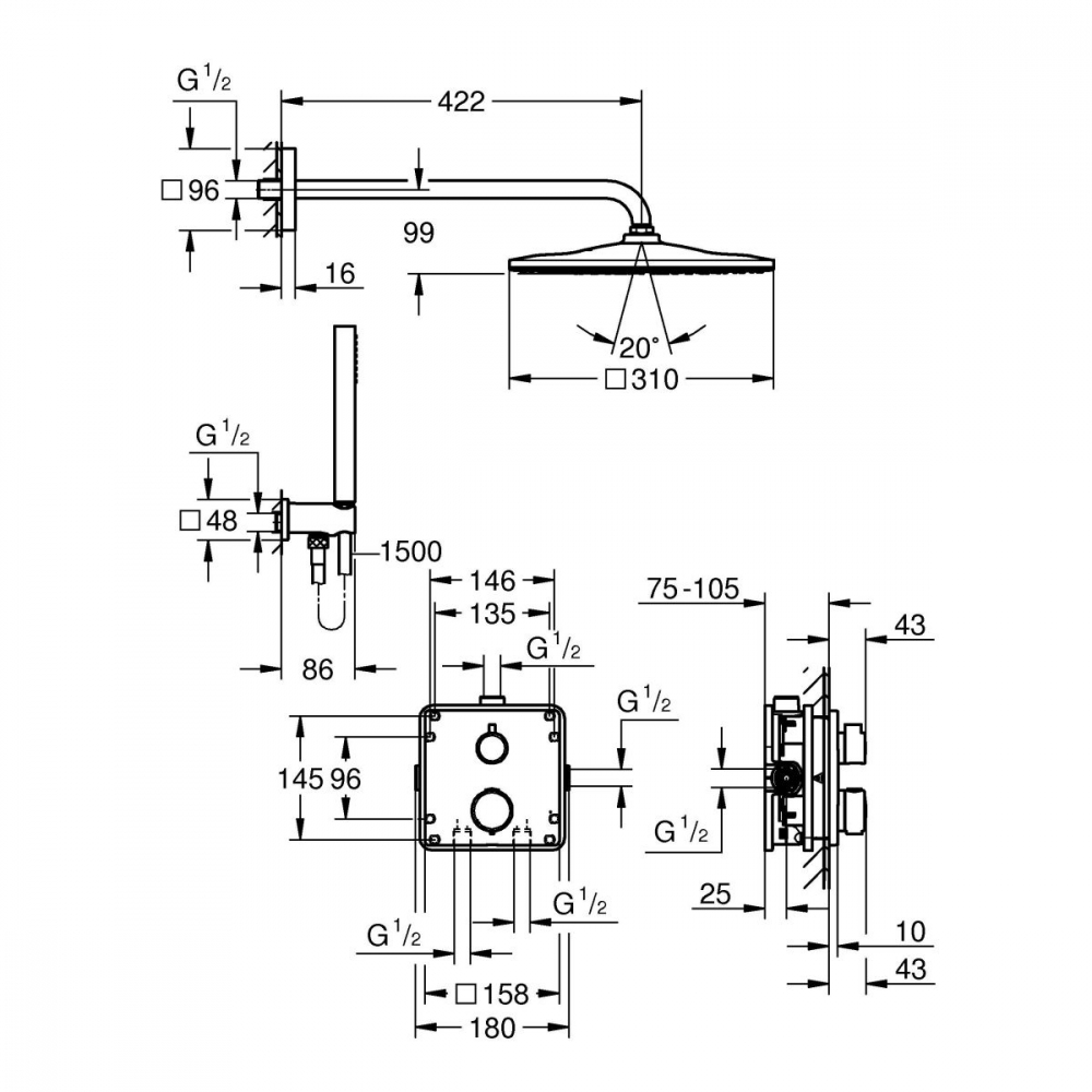 Grohe Vitalio Start set de duș ascuns cu termostat da crom 34881000 [2]