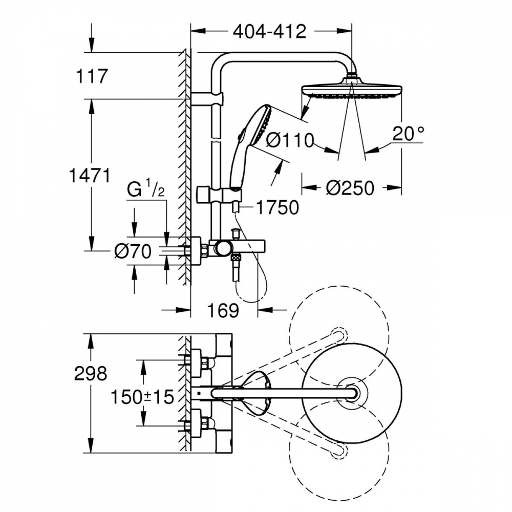 Grohe Vitalio Start System set de duș perete cu termostat da negru 269882431 [2]