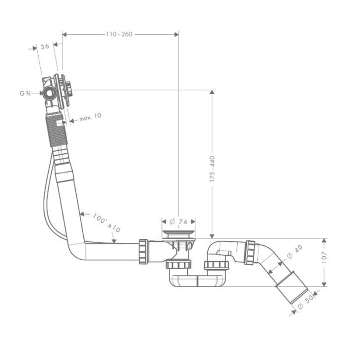 Instalatie de cada, Hansgrohe, Exafill S, 52 cm, fara ornament [2]