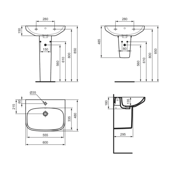 Lavoar 60x48 cm alb lucios Ideal Standard i.life A, T470501 [3]