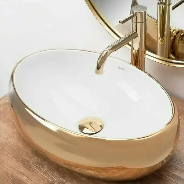Lavoar alb/auriu pe blat Rea Linda Gold White 48,3 cm [4]