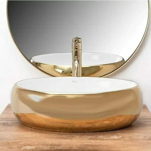 Lavoar alb/auriu pe blat Rea Linda Gold White 48,3 cm [3]