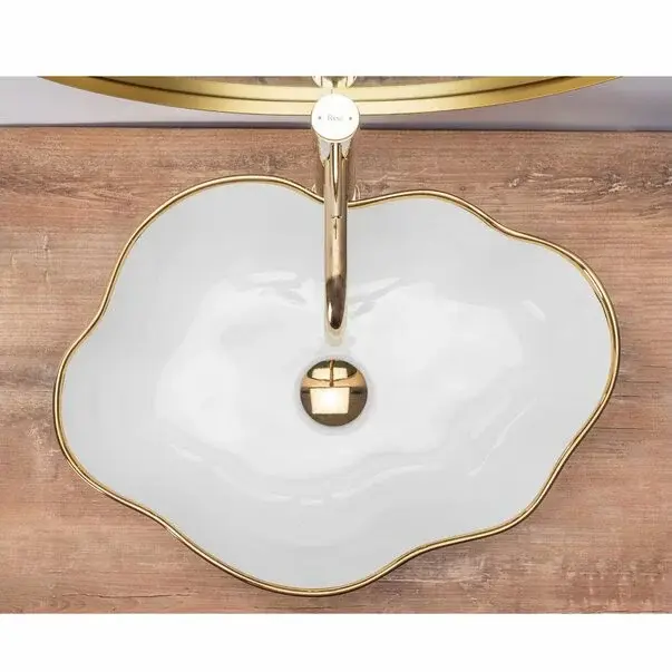 Lavoar alb/auriu pe blat Rea Pearl Gold Edge 51,5 cm [2]