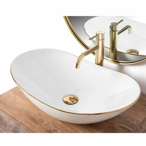 Lavoar alb pe blat Rea Royal Gold Edge 62,5 cm [6]