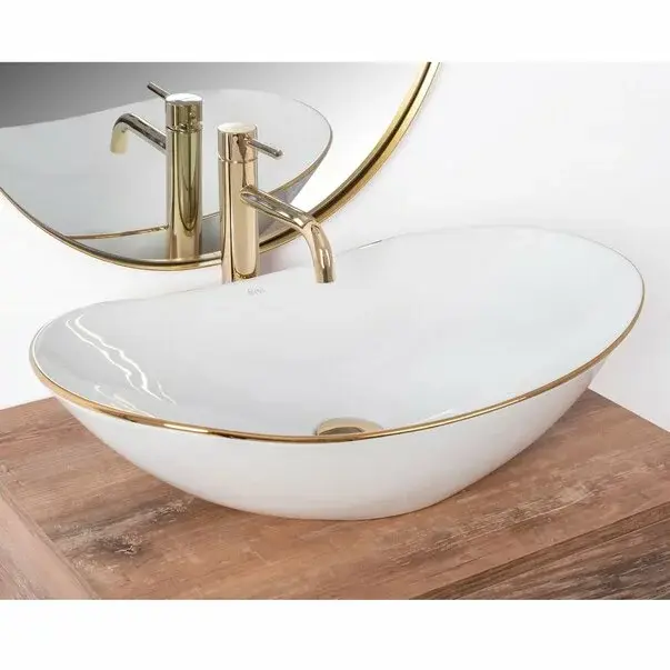 Lavoar alb pe blat Rea Royal Gold Edge 62,5 cm [2]
