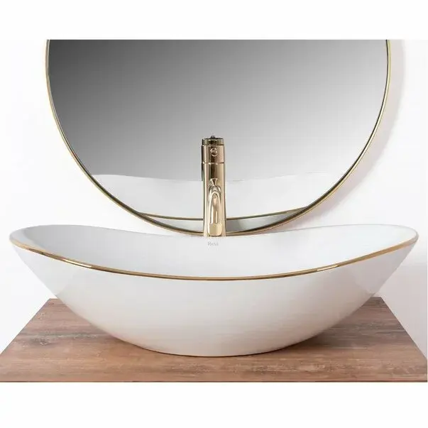 Lavoar alb pe blat Rea Royal Gold Edge 62,5 cm [3]