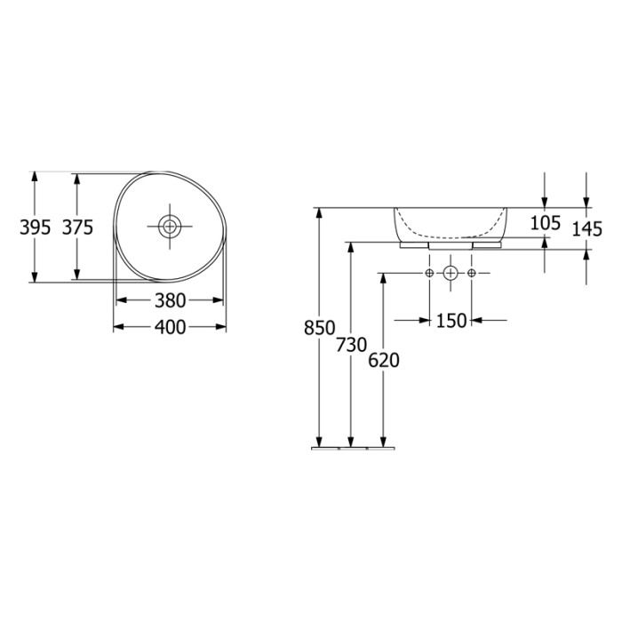 Lavoar asimetric pe blat, Villeroy & Boch, Antao 40, oval, alb [2]