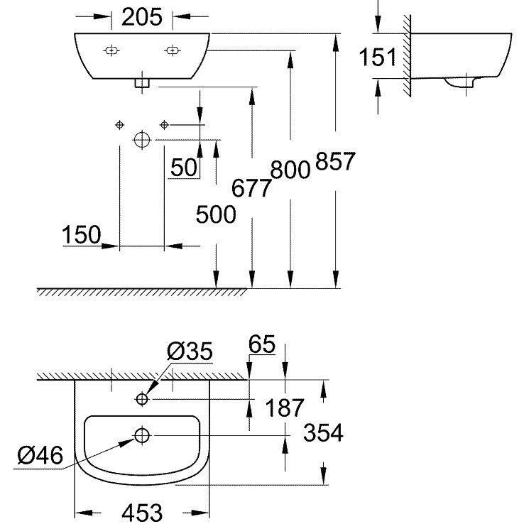 Lavoar baie suspendat Grohe Bau Ceramic 45x35 cm [4]