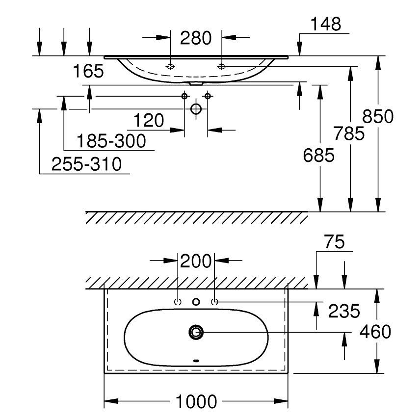 Lavoar baie suspendat Grohe Essence Vanity 100x46 cm, tratament PureGuard [5]