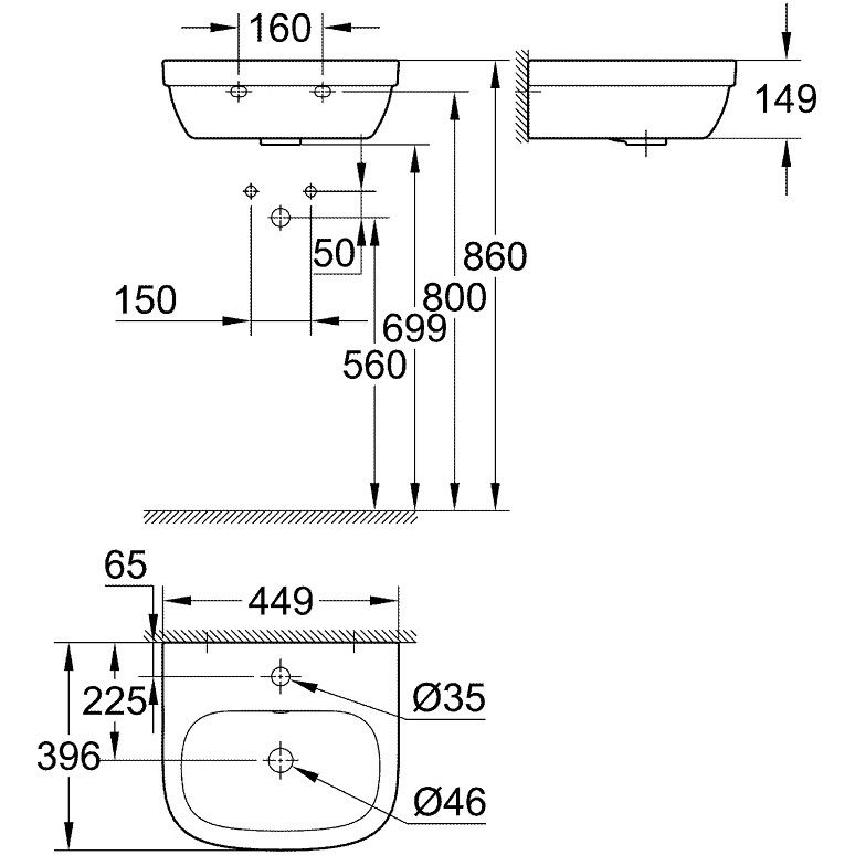 Lavoar baie suspendat Grohe Euro Ceramic 45x40 cm [2]
