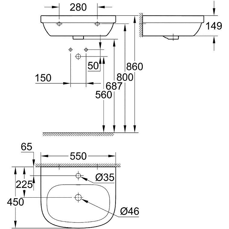 Lavoar baie suspendat Grohe Euro Ceramic 55x45 cm [7]