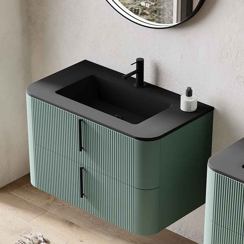 Lavoar compozit Fluminia PISA-100, cu colțuri rotunjite, 100 x 46 cm, negru mat [2]