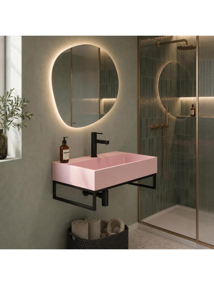 Lavoar pe blat Rea Goya Pink 50cm conglomerat roz mat cu cadru negru [4]