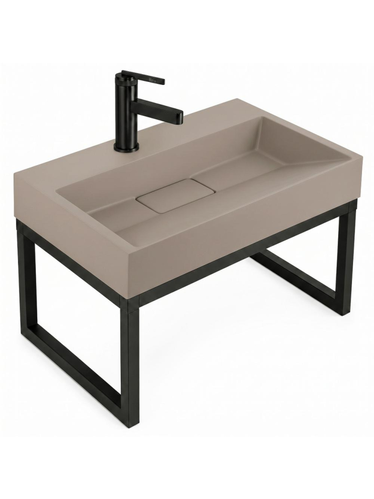 Lavoar compozit Rea Goya Taupe mat 600mm dreptunghiular cu cadru negru [8]