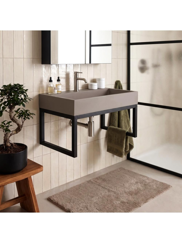 Lavoar compozit Rea Goya Taupe mat 600mm dreptunghiular cu cadru negru [5]