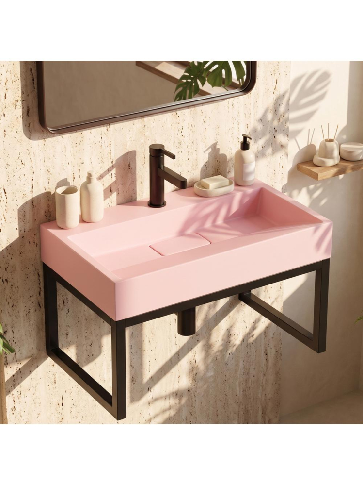 Lavoar pe blat Rea Goya Pink 60cm roz mat conglomerat cu cadru negru [6]