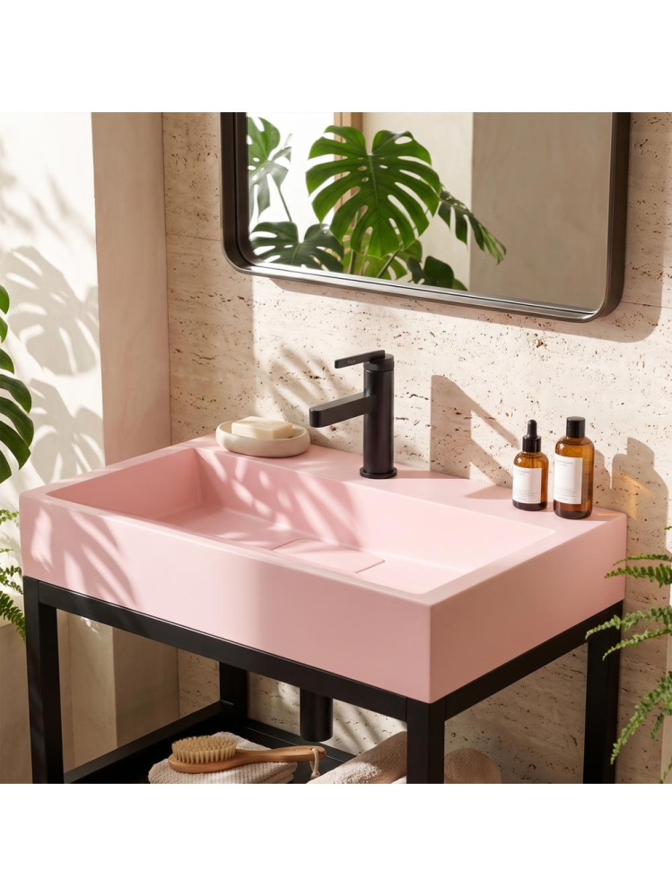 Lavoar pe blat Rea Goya Pink 60cm roz mat conglomerat cu cadru negru [5]